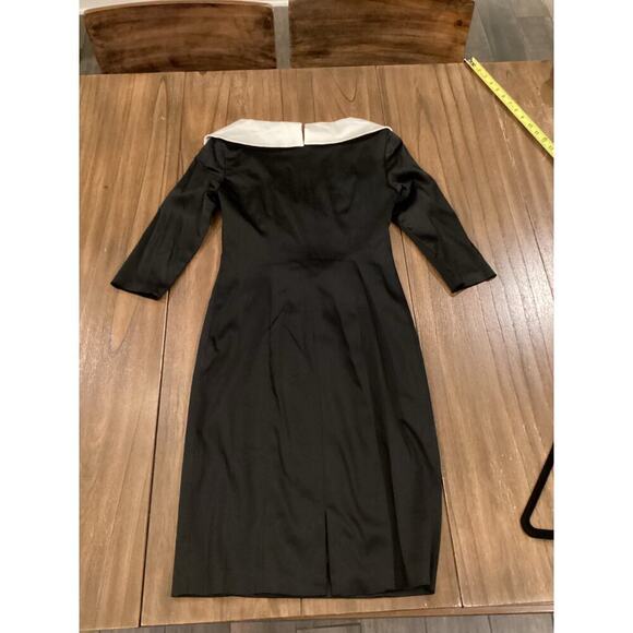 Kay Unger Portrait Black white V-Neck Shawl Collared Sheath ruche cocktail dress - Picture 11 of 12